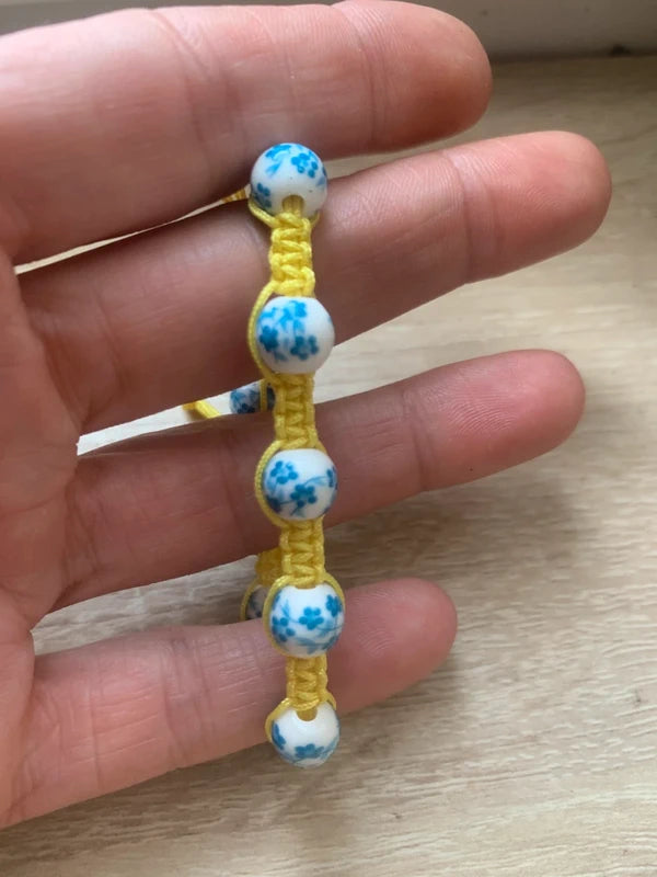 Bracelet Shambala ajustable jaune et turquoise en perles de porcelaine