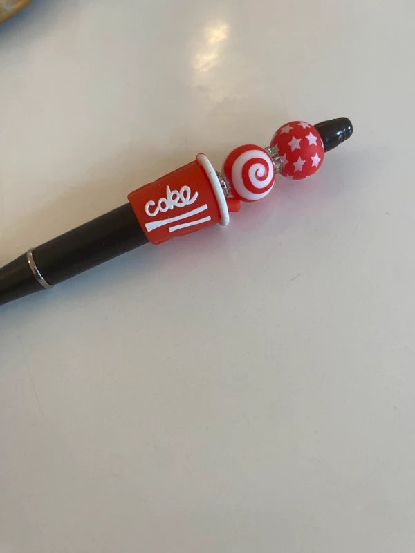 Stylo soda cola cocke rouge noir strass perle fantaisie AVA cadeau