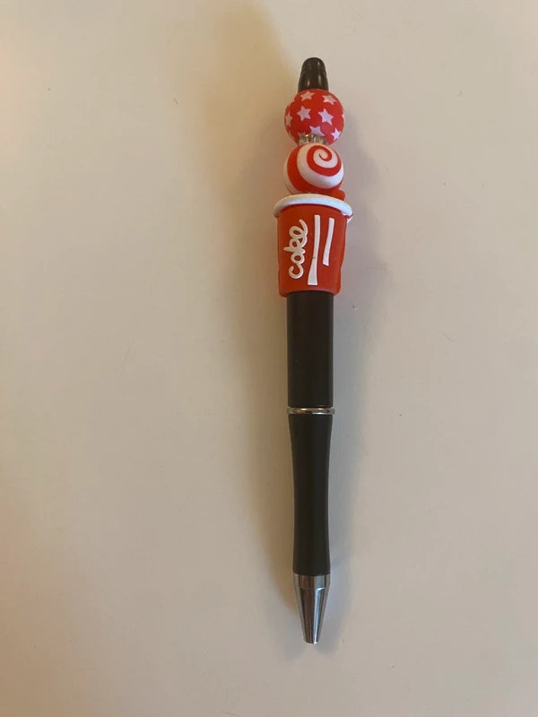 Stylo soda cola cocke rouge noir strass perle fantaisie AVA cadeau