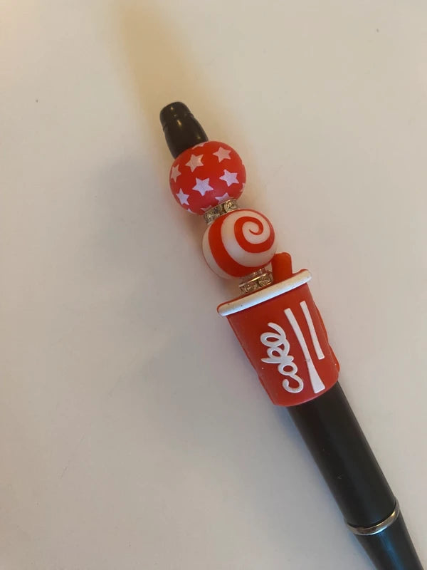 Stylo soda cola cocke rouge noir strass perle fantaisie AVA cadeau