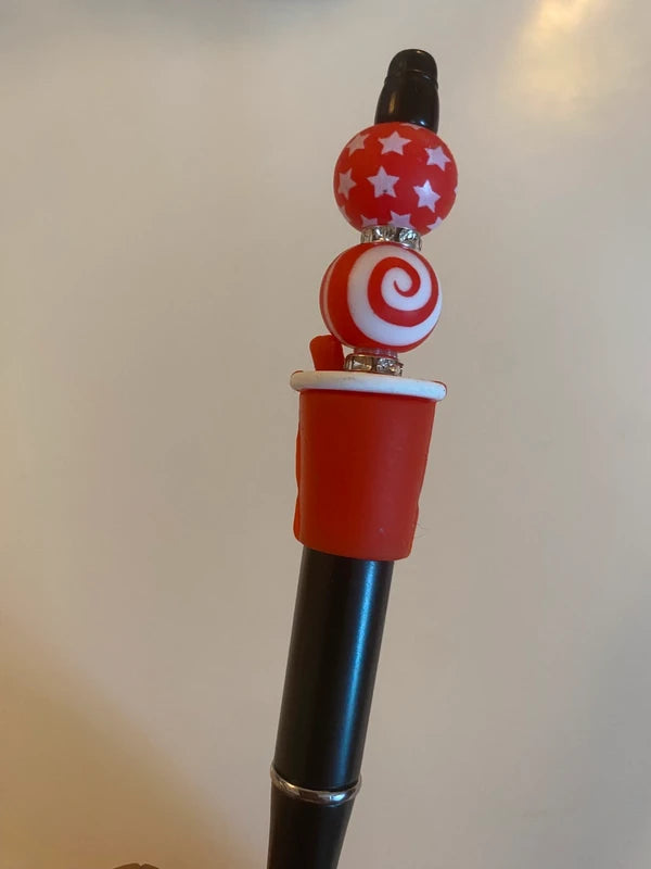 Stylo soda cola cocke rouge noir strass perle fantaisie AVA cadeau