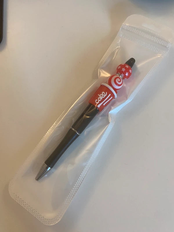 Stylo soda cola cocke rouge noir strass perle fantaisie AVA cadeau
