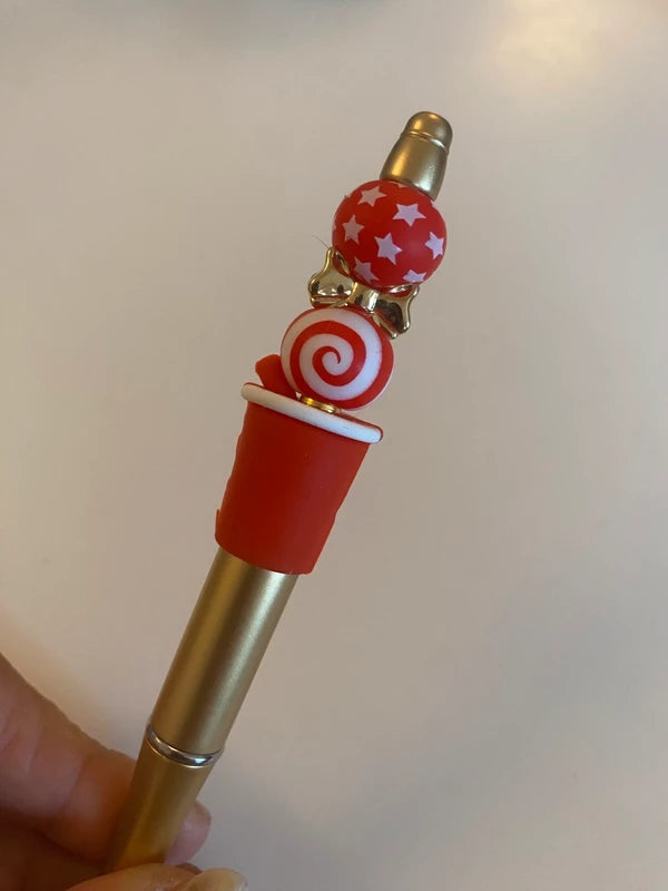 Stylo soda cola coke rouge or doré perle fantaisie AVA idée cadeau