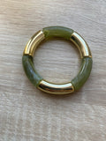 Bracelet élastique à grosse perle vert jade nacré