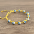 Bracelet Shambala ajustable jaune et turquoise en perles de porcelaine