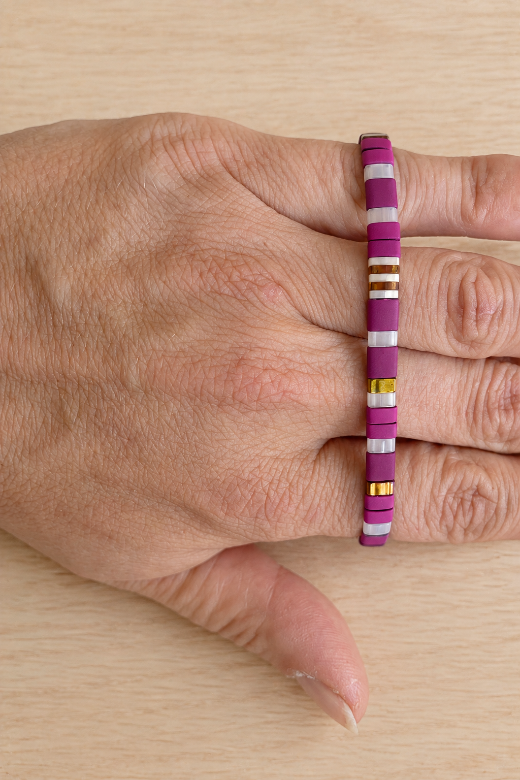 Bracelet fin élastique Half Tila violet clair, transparent et doré
