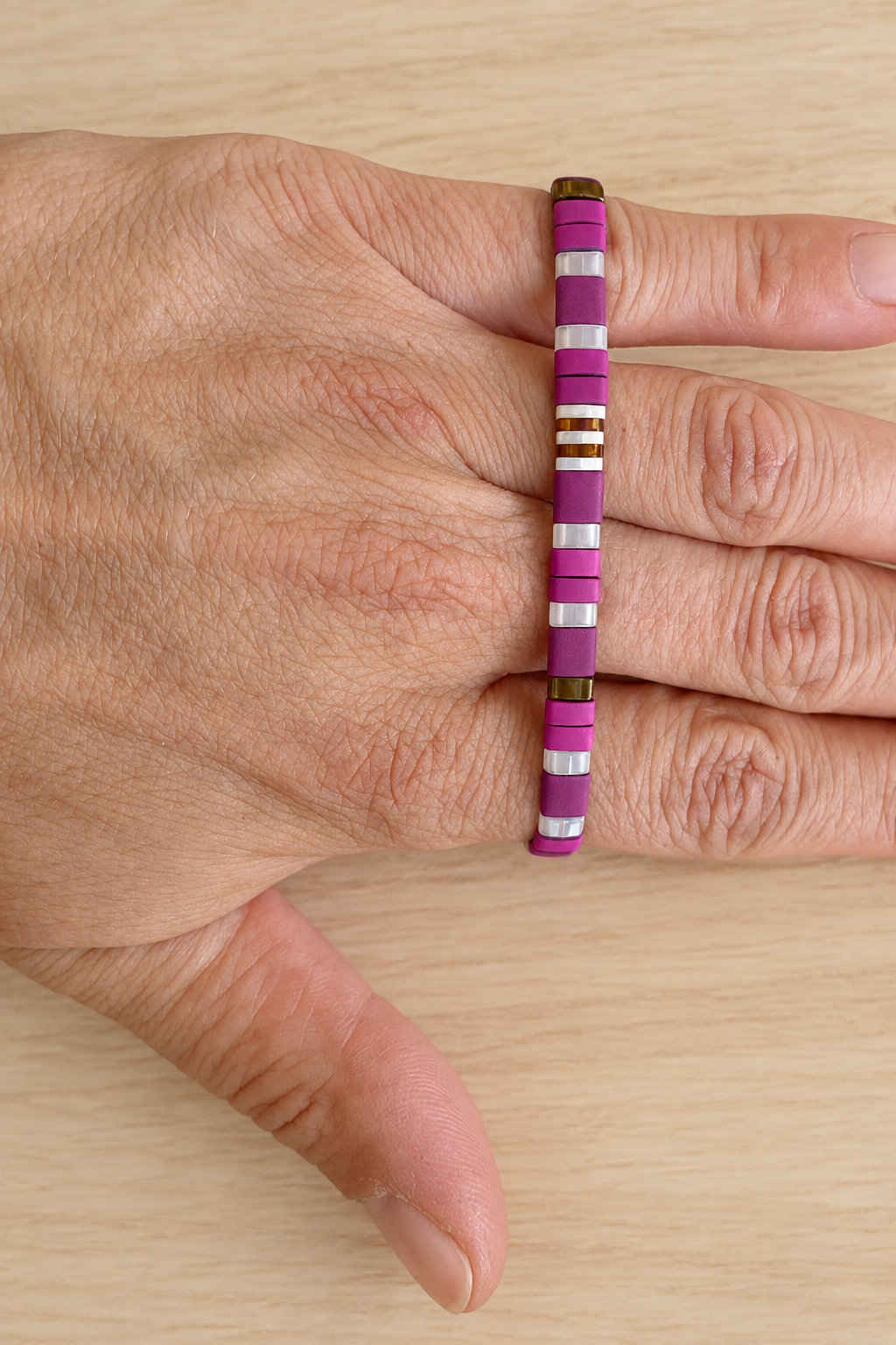 Bracelet fin élastique Half Tila violet clair, transparent et doré