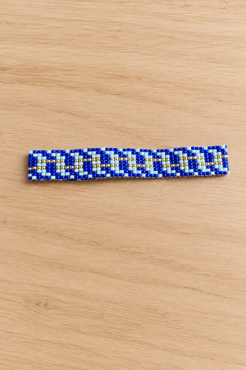 Bracelet Miyuki tissé blanc, bleu marine et doré ajustable
